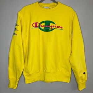 Vintage Champion Embroidered Pullover Sweatshirt-Yellow-Unisex S-Vtg-80s-90s-Y2K